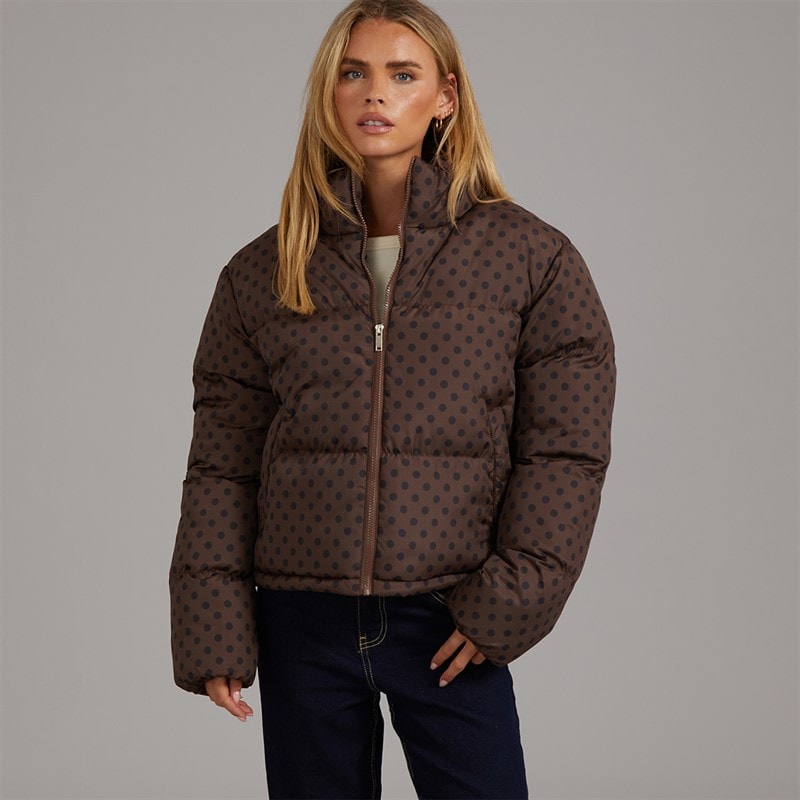 Womens Riva Spot Puffer Jacket Chocolate/Black - Image 3