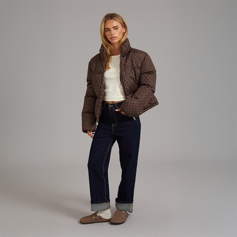 Womens Riva Spot Puffer Jacket Chocolate/Black - Image 4