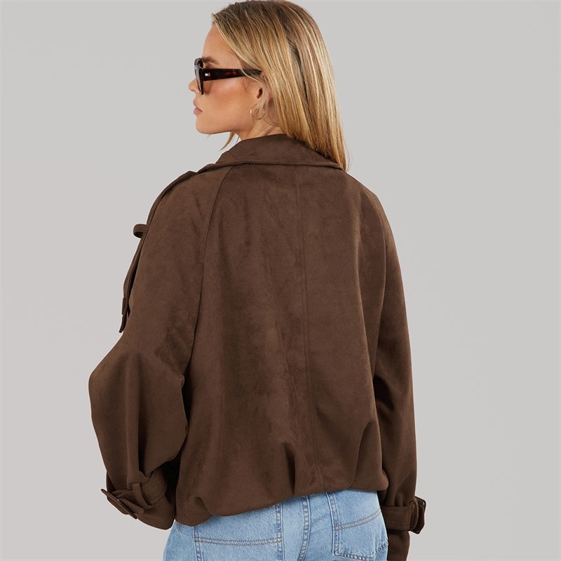 Womens Skia Faux Suede Jacket Chocolate - Image 2