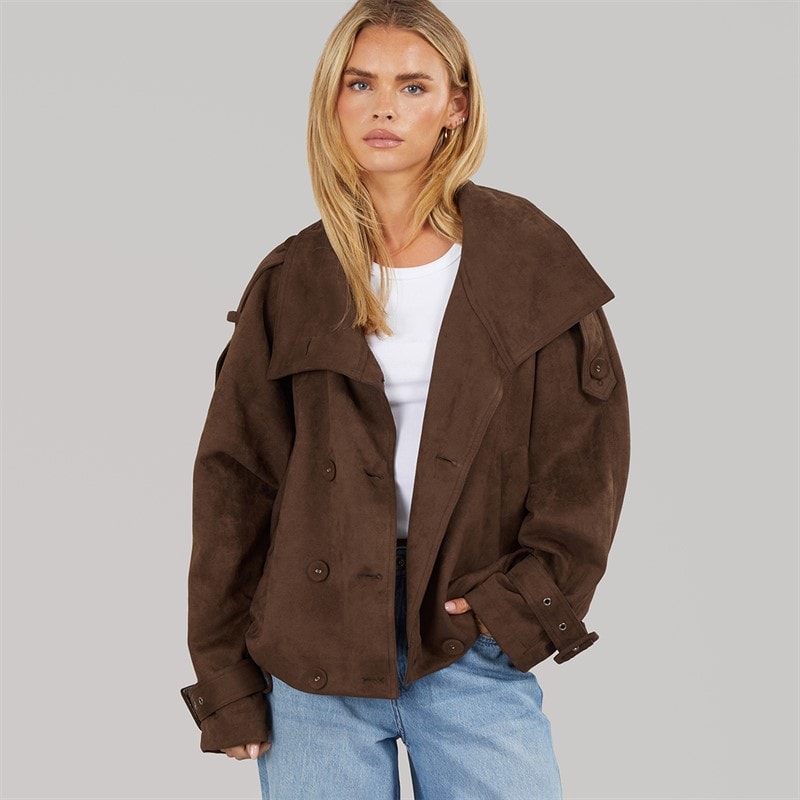 Womens Skia Faux Suede Jacket Chocolate - Image 3