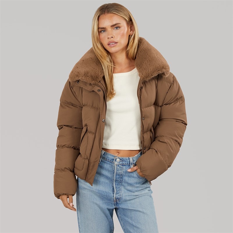 Womens Riha Short Puffer Jacket Brown - Image 3