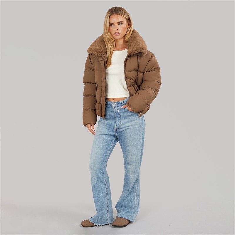 Womens Riha Short Puffer Jacket Brown - Image 4