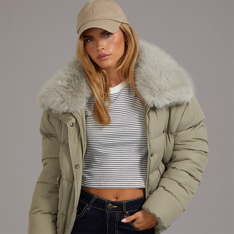 Womens Riha Short Puffer Jacket Sage Green - Image 2