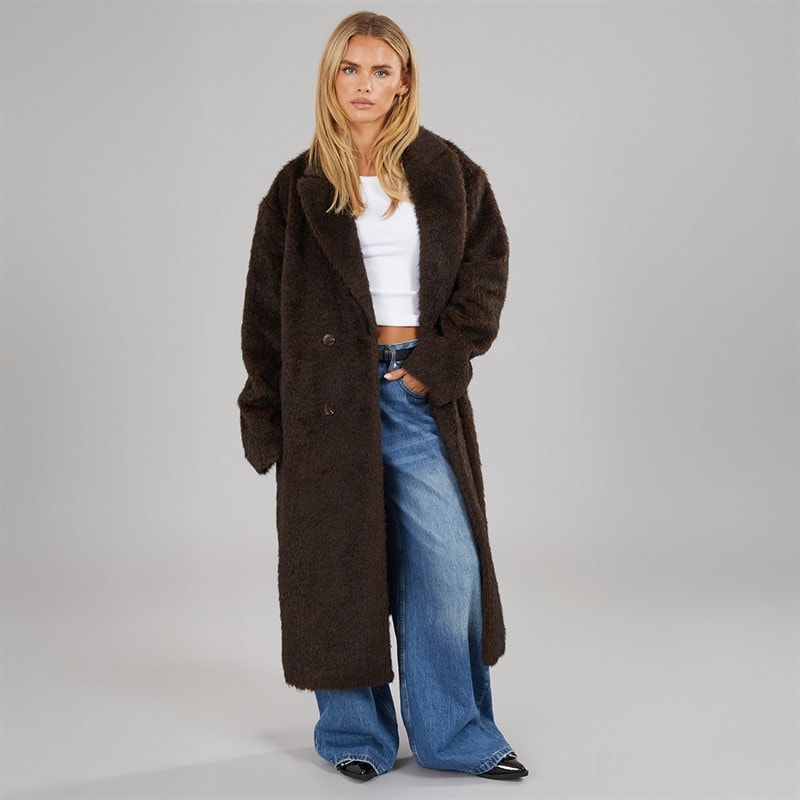 Womens Darle Faux Wool Coat Brown - Image 3
