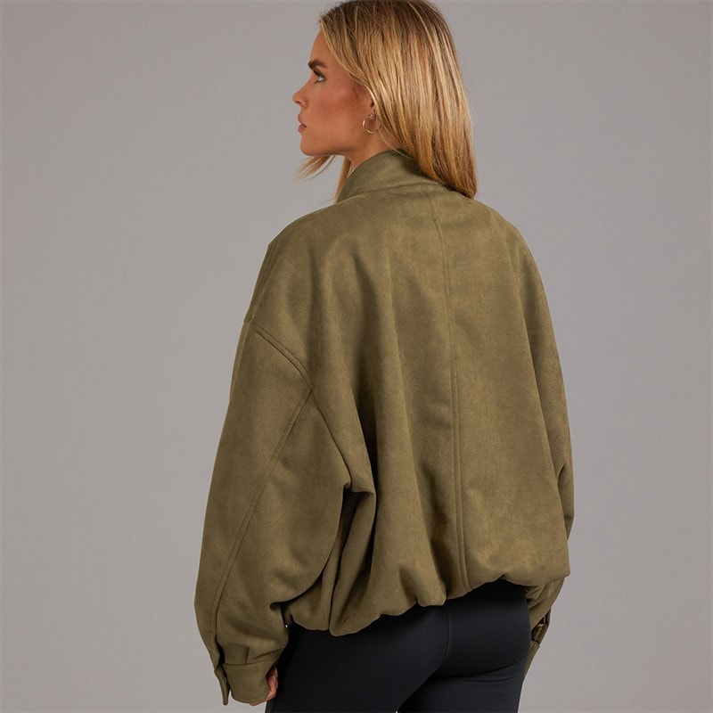 Womens Lenora Faux Suede Jacket Khaki - Image 2