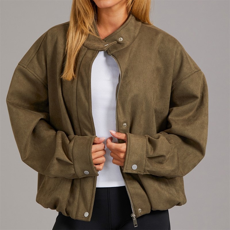 Womens Lenora Faux Suede Jacket Khaki - Image 3