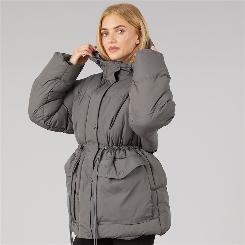Womens Zia Short Puffer Jacket Charcoal - Image 3