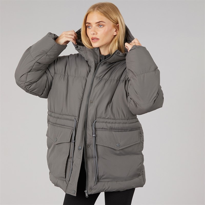 Womens Zia Short Puffer Jacket Charcoal - Image 5