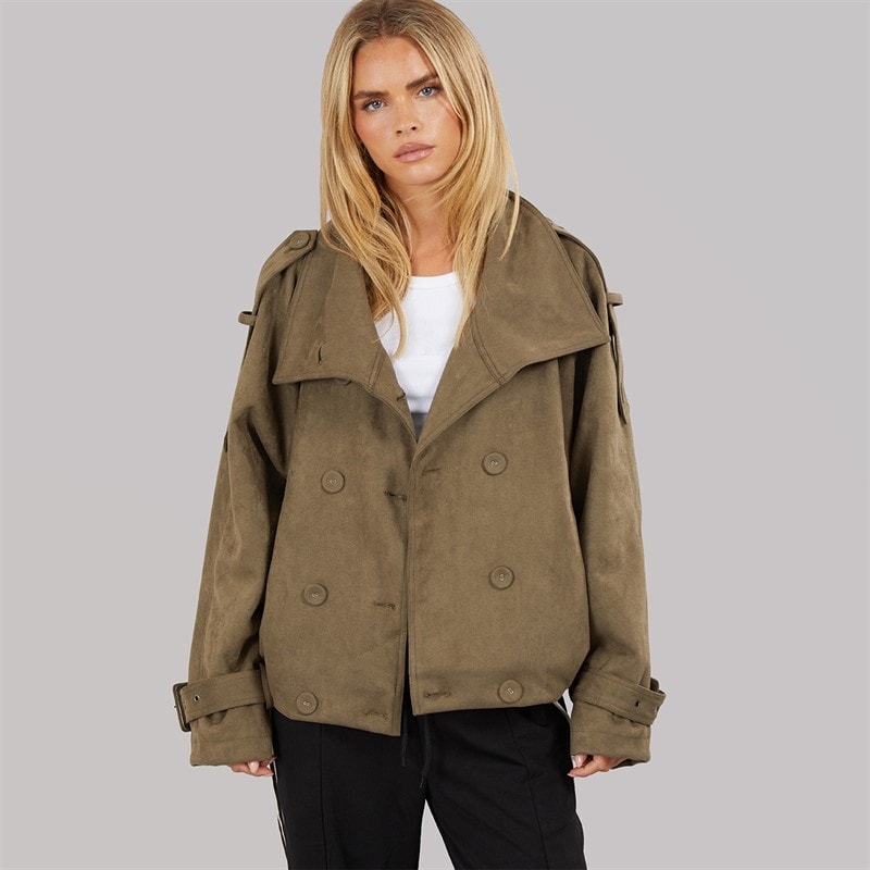 Womens Skia Faux Suede Jacket Khaki - Image 3