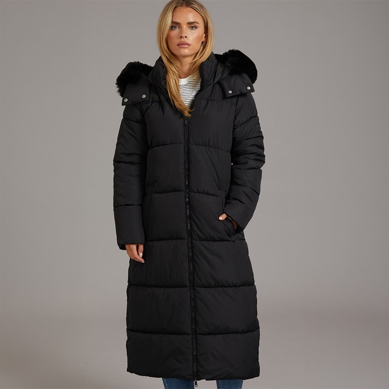 Womens Jewels Long Puffer Jacket Black - Image 3