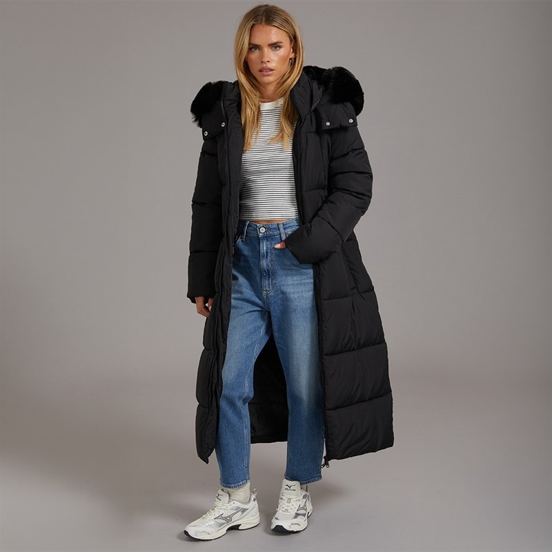 Womens Jewels Long Puffer Jacket Black - Image 4