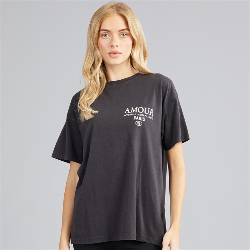 Womens Amour T-Shirt Black Acid Wash - Image 2