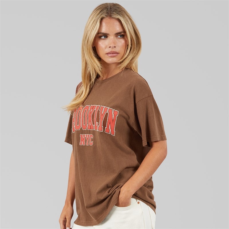 Womens Brooklyn T-Shirt Brown Acid Wash - Image 3