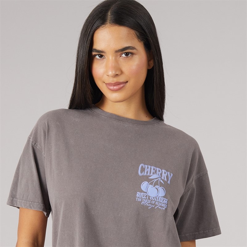Womens Cherry T-Shirt Grey Acid Wash/Purple - Image 4