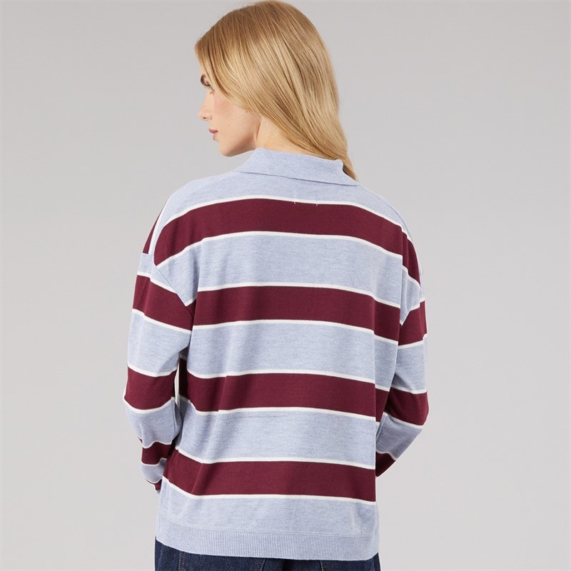 Womens Jerico Knitted Polo Shirt Silver Grey/Wine/Ivory - Image 2