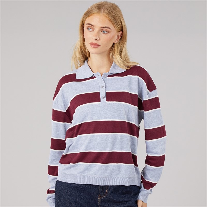 Womens Jerico Knitted Polo Shirt Silver Grey/Wine/Ivory - Image 3