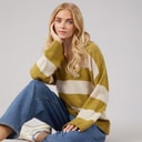 Womens Ditto Trophy Neck Jumper Olive Green/Oatmeal Stripe