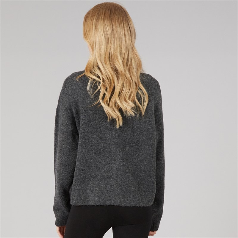 Womens Knitted Button Through Cardigan Dark Charcoal - Image 2