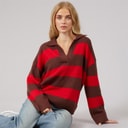 Womens Ditto Trophy Neck Jumper Brown/Red Stripe