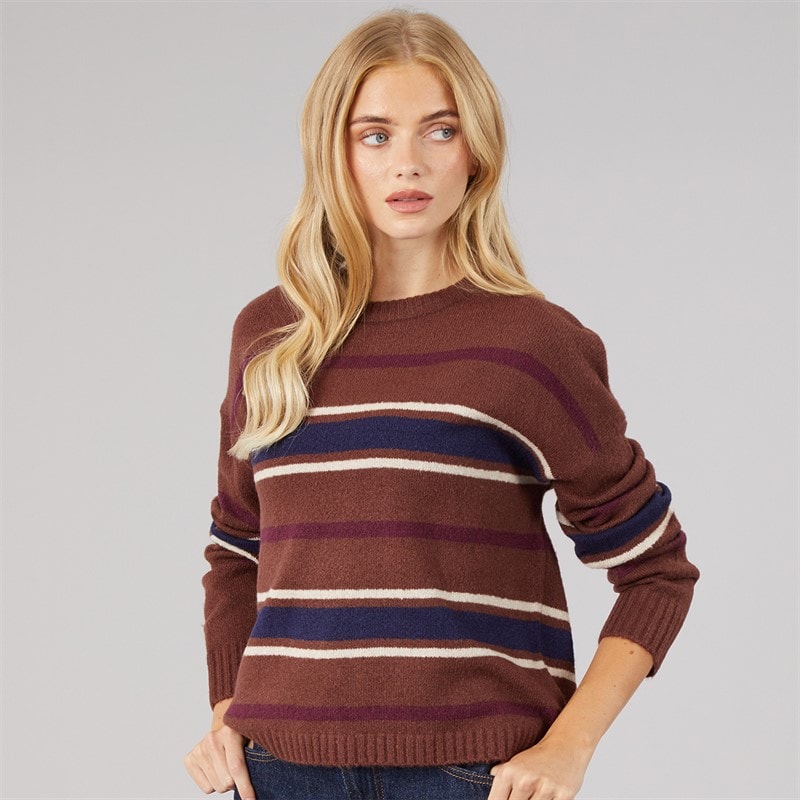 Womens Sian Crew Neck Jumper Brown/Multi Stripe - Image 3