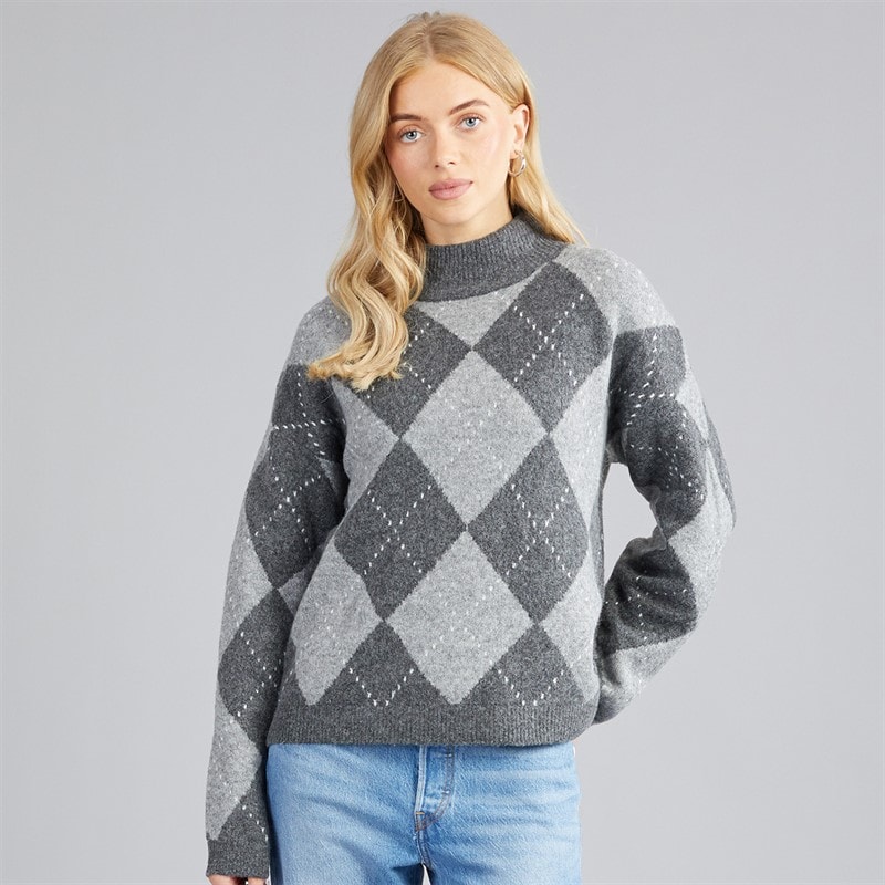 Brave Soul Womens Oxford Argyle Jumper Charcoal/Grey