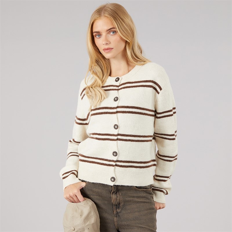 Womens Elliot Stripe Cardigan Stone/Brown Stripe - Image 1