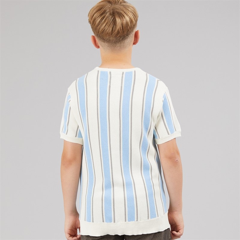 Boys Gillam Knitted T-Shirt Cream/Pale Blue/Light Grey - Image 2