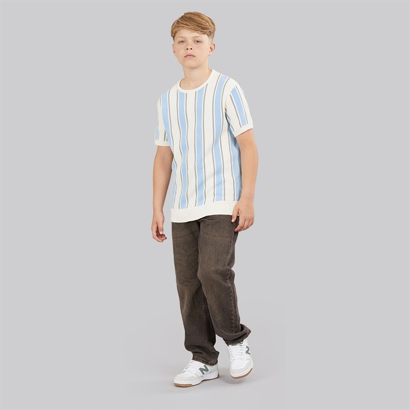 Boys Gillam Knitted T-Shirt Cream/Pale Blue/Light Grey - Image 3