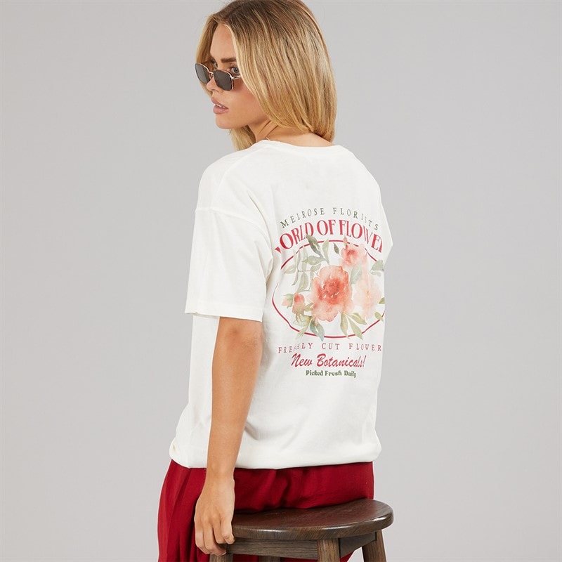 Womens Bloom Print T-Shirt Cream - Image 1