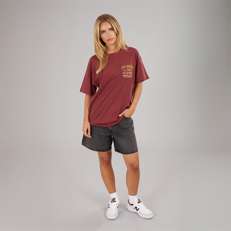 Womens Rachel Embroidered T-Shirt Burgundy/Yellow - Image 3