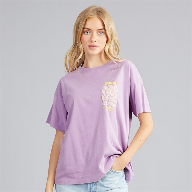 Womens Luxe Printed T-Shirt Purple Acid Wash/Lilac - Image 2