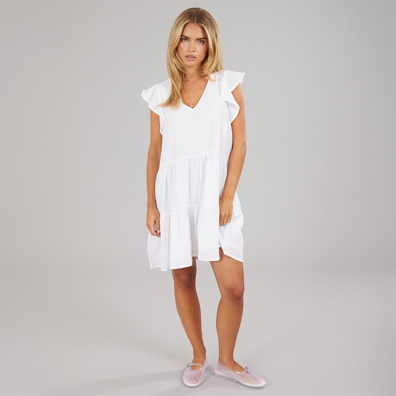 Womens Cassie Short Sleeve Tiered Dress White - Image 3