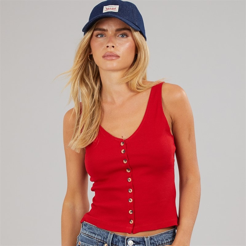 Womens Button Down Vest Red - Image 1