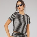 Womens Trixie Button Down T-Shirt Black/Cream