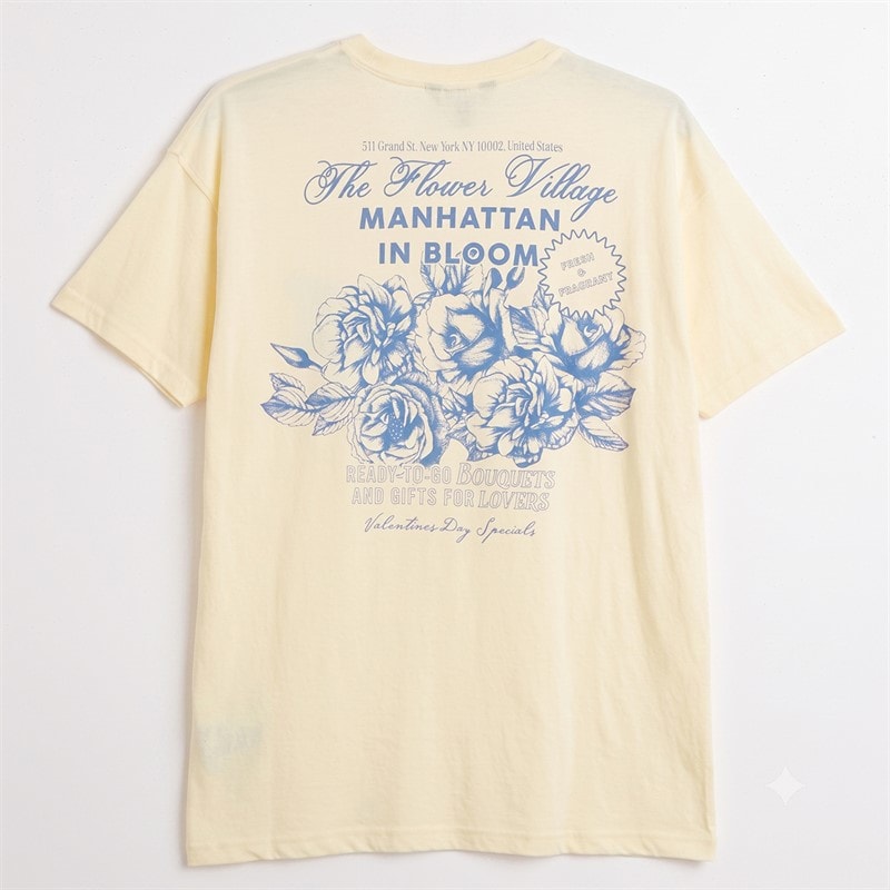 Womens Bloom Print T-Shirt Yellow/Blue - Image 3