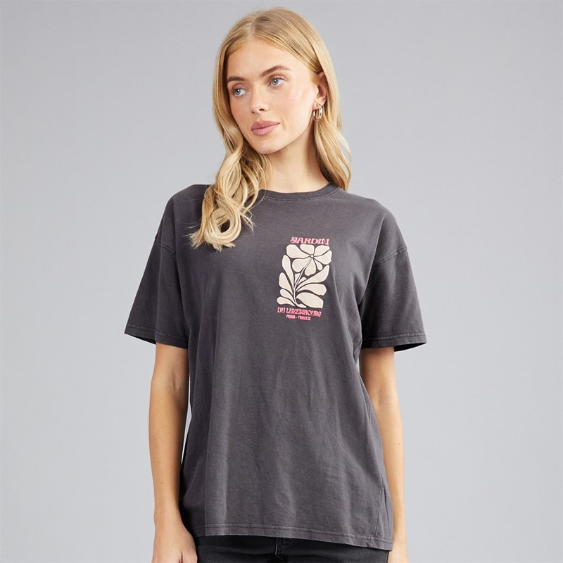 Womens Luxe Printed T-Shirt Grey Acid Wash/Pink - Image 2