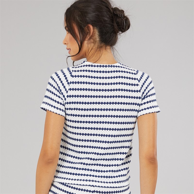 Womens Lynn Button Down T-Shirt Cream/Navy - Image 2