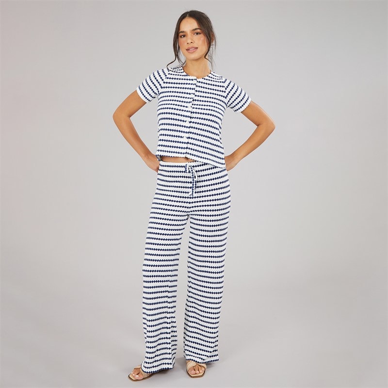 Womens Lynn Button Down T-Shirt Cream/Navy - Image 3