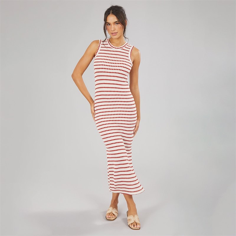 Womens Lynus Textured Maxi Dress Cream/Red - Image 4