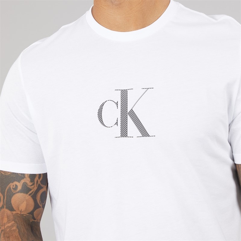 Mens Short Sleeve Distress Mono Graphic T-Shirt Bright White - Image 3