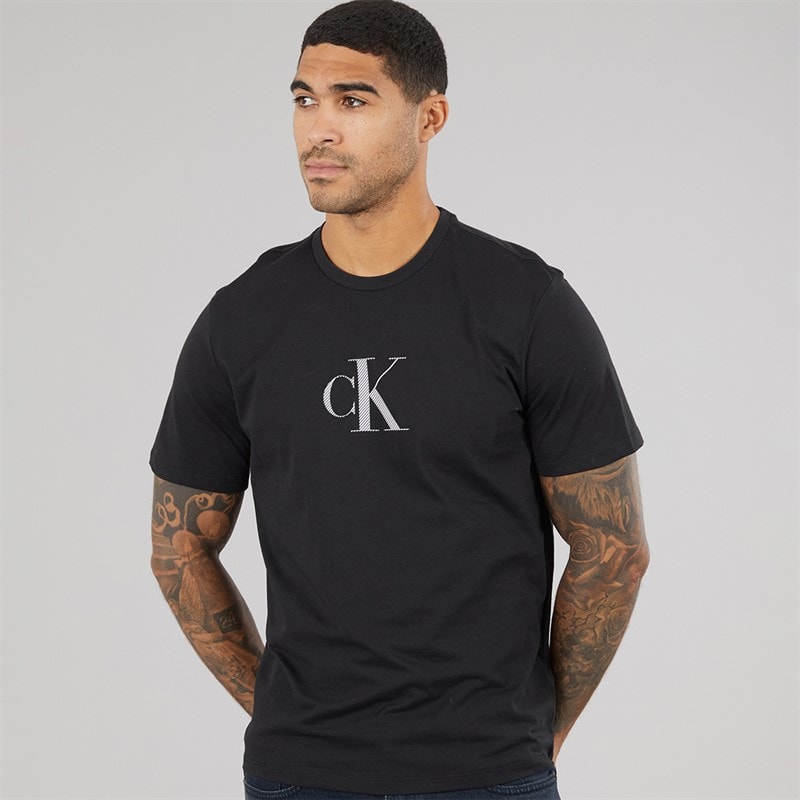 Mens Short Sleeve Distress Mono Graphic T-Shirt Black - Image 1