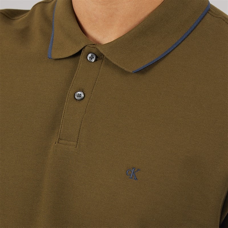 Mens Short Sleeve Refined Pique Tip Polo Shirt Crude Green - Image 3
