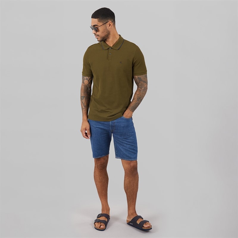 Mens Short Sleeve Refined Pique Tip Polo Shirt Crude Green - Image 4