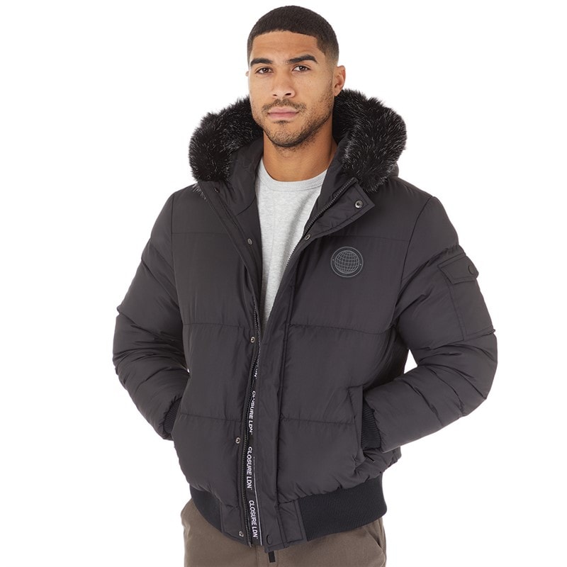 Mens Fur Hood Puffer Jacket Black - Image 1