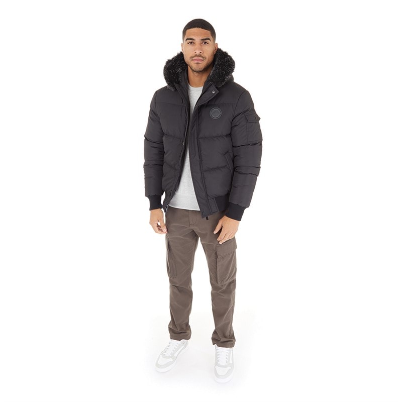 Mens Fur Hood Puffer Jacket Black - Image 4