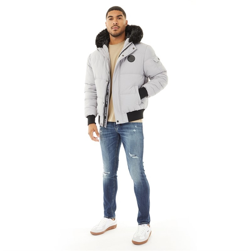 Mens Fur Hood Puffer Jacket Ice Grey - Image 4