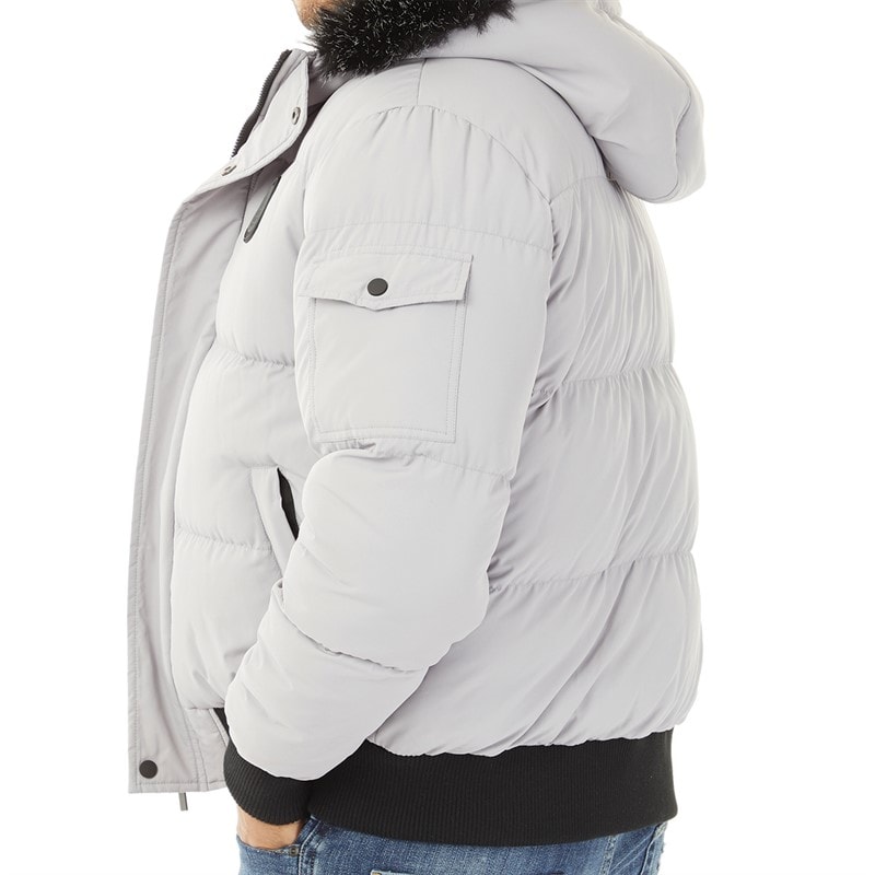 Mens Fur Hood Puffer Jacket Ice Grey - Image 5