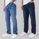 Mens Two Pack Straight Fit Denim Jeans Dark Blue Wash/Mid Blue Wash