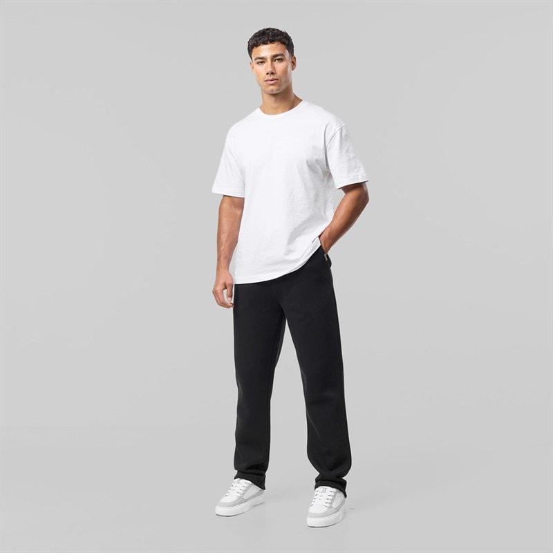 Mens Relaxed Fit Open Hem Joggers Black - Image 3