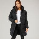 Womens Longline Faux Fur Parka With Hood Black